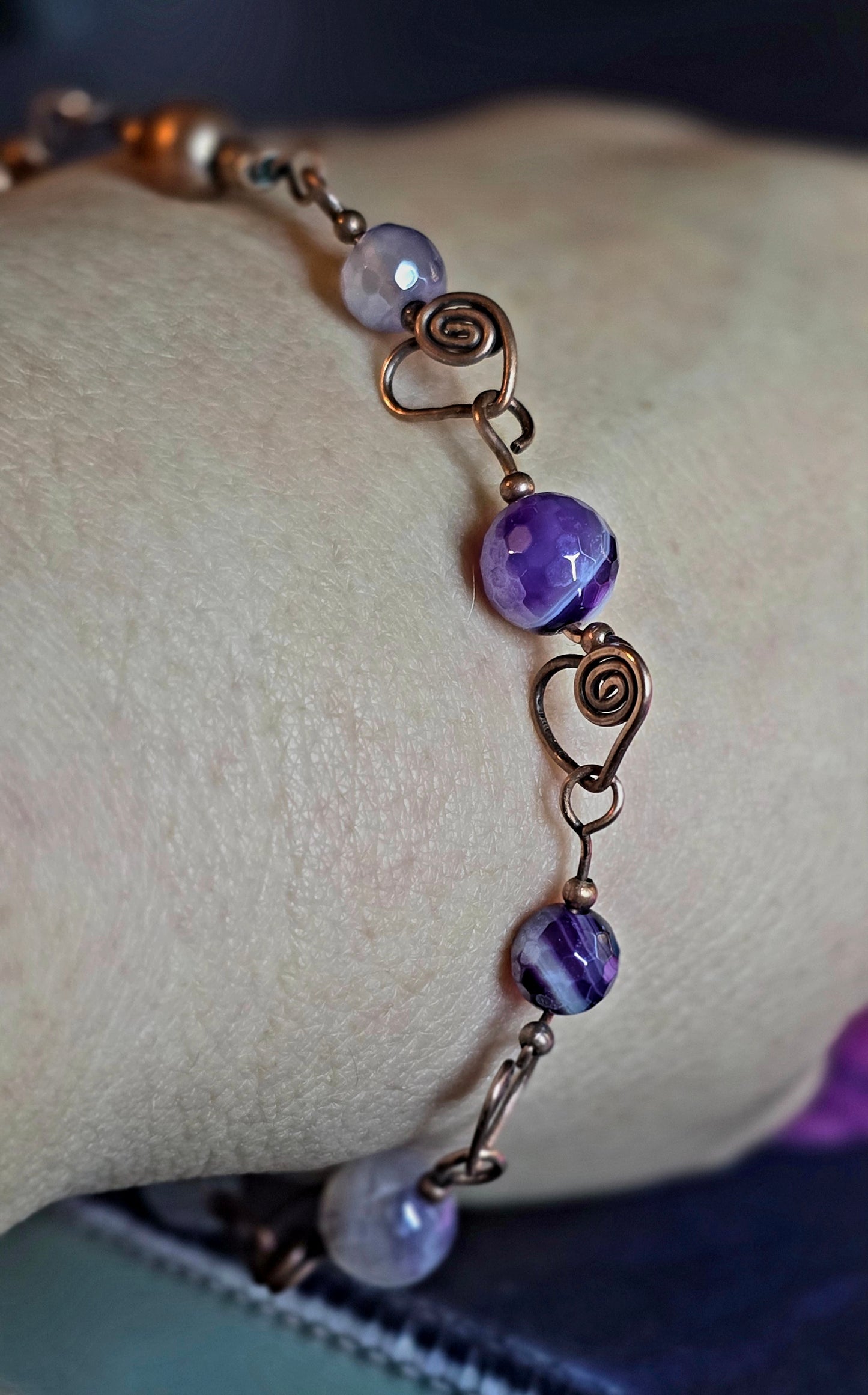 Mystic Kaleidoscope Bracelet – Purple & Rainbow Agate with Copper Accents