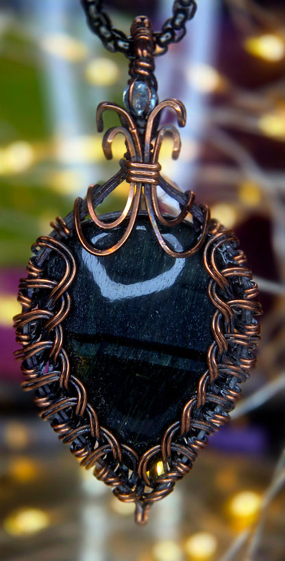 Blue Tiger's Eye – Hand-Woven Copper Art