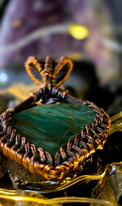 Fit For A Queen – Green Prasem Jasper, Moonstone & Ruby Copper Pendant