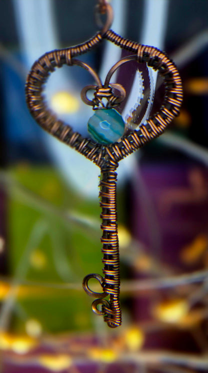 Love Key – Faceted Mystic Rainbow Agate & Copper Key Pendant