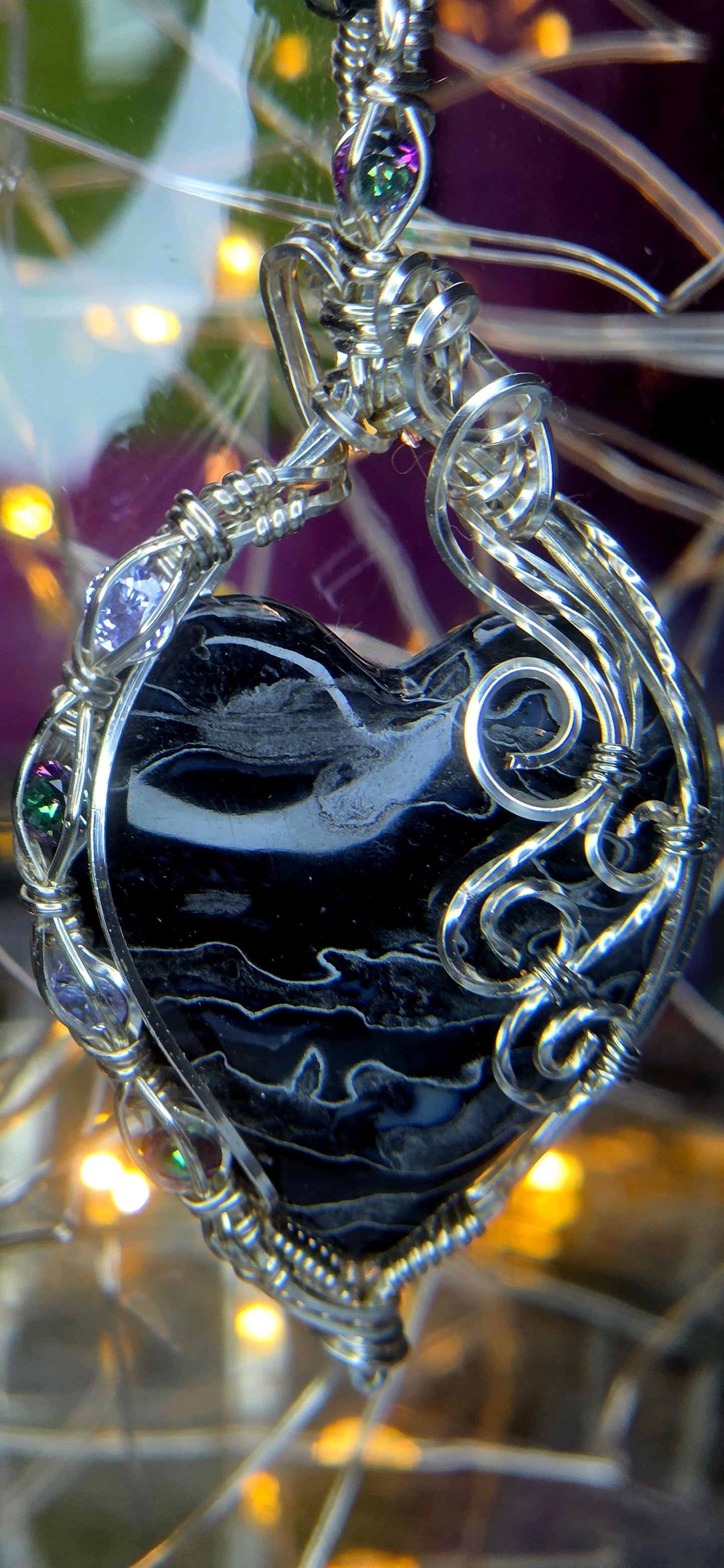 Bless Your Heart – Fossilized Palm Root & Silver Plated Copper Wire Wrapped Pendant