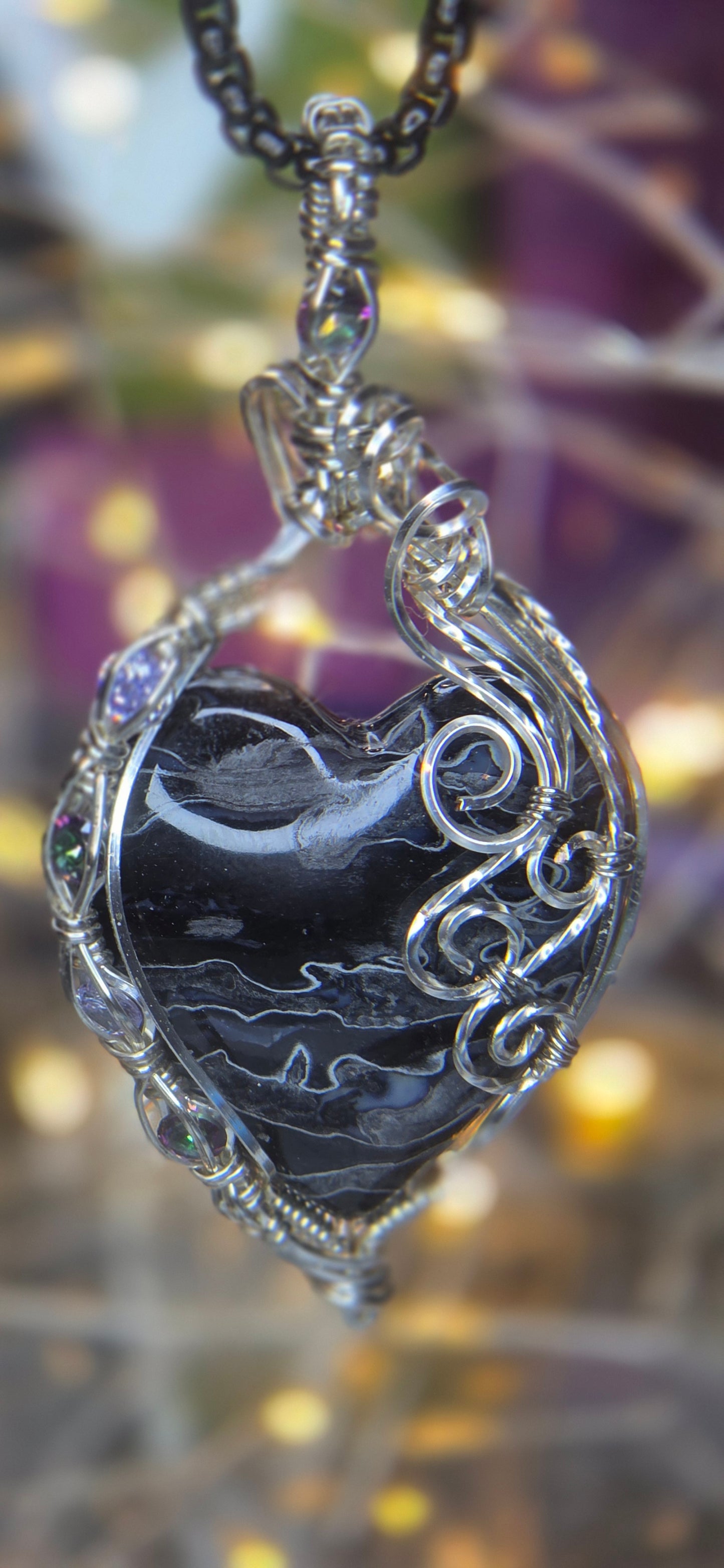 Bless Your Heart – Fossilized Palm Root & Silver Plated Copper Wire Wrapped Pendant
