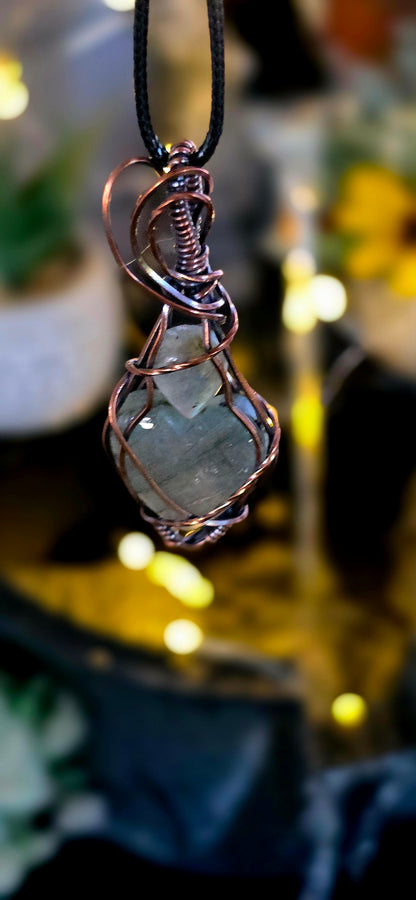 Labradorite❤️Heart & Teardrop Pendant – Hand-Wrapped Copper Jewelry
