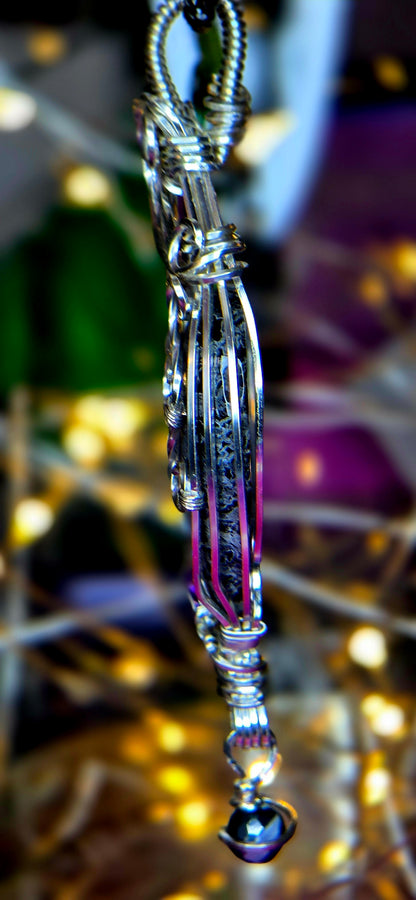 Ancient Wisdom Shield – Palm Root Fossil & Mystic Purple Agate Pendant