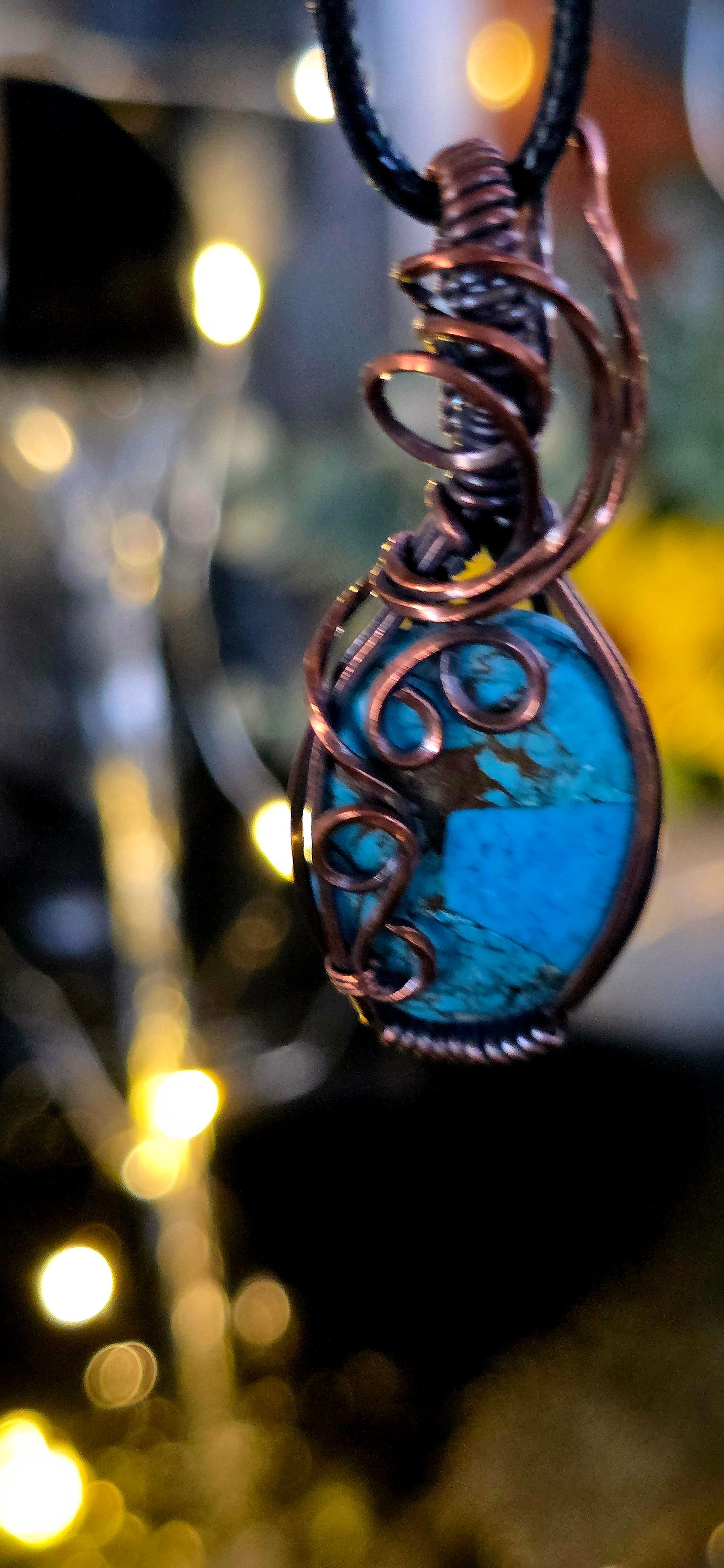 Natural Topaz & Copper Wire Wrapped Pendant – Handcrafted Jewelry