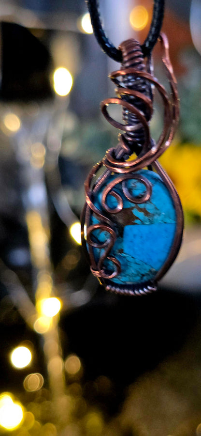 Natural Topaz & Copper Wire Wrapped Pendant – Handcrafted Jewelry