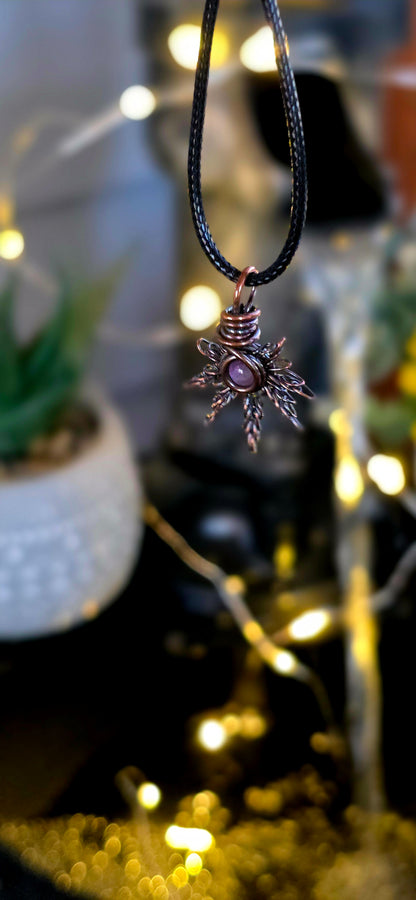 That Mary J Purple – Hand-Woven Copper & Amethyst Leaf Pendant