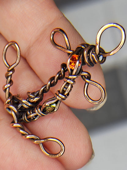 Handcrafted Copper Anchor Pendant with Orange & Green Cubic Zirconia - Anchors ⚓️ Away