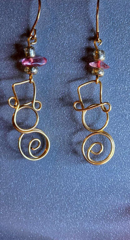 Frosty Filigree – Hand-Wrapped Brass Snowman Earrings