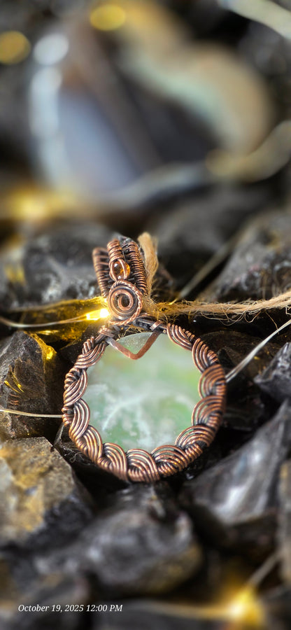 Yellow Plume Agate & Hessonite Garnet Copper Pendant