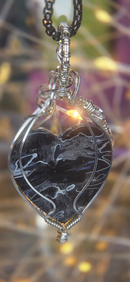 Bless Your Heart – Fossilized Palm Root & Silver Plated Copper Wire Wrapped Pendant