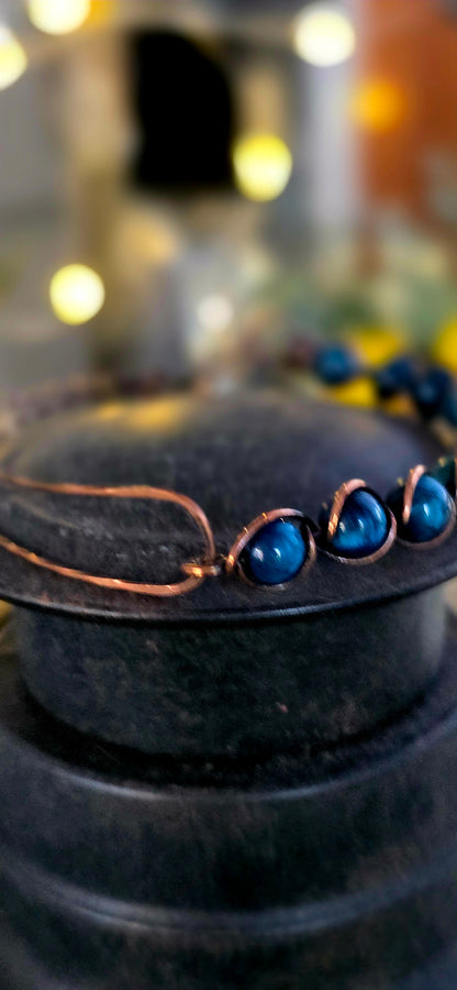 Twisted Blue Tiger's Eye Copper Bangle – Handcrafted Bracelet