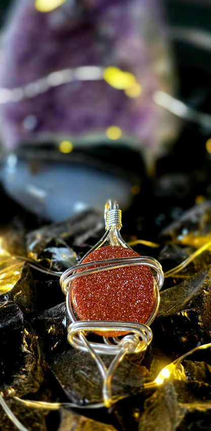 Simply Perfect– Sparkling Goldstone & Copper Wire Pendant