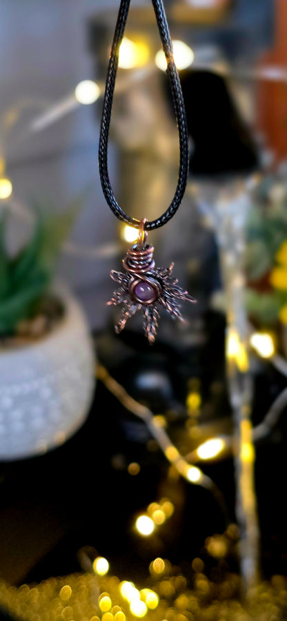That Mary J Purple – Hand-Woven Copper & Amethyst Leaf Pendant
