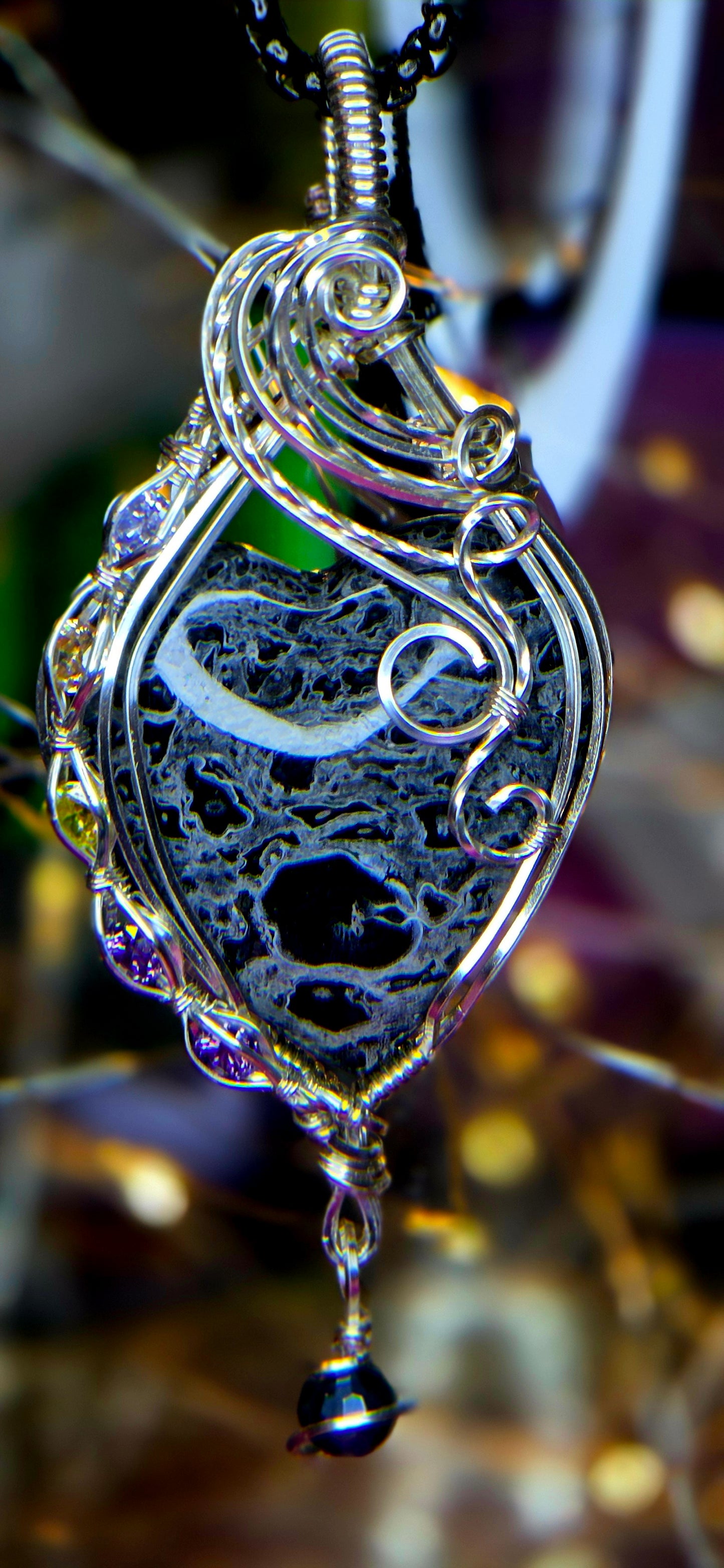 Ancient Wisdom Shield – Palm Root Fossil & Mystic Purple Agate Pendant