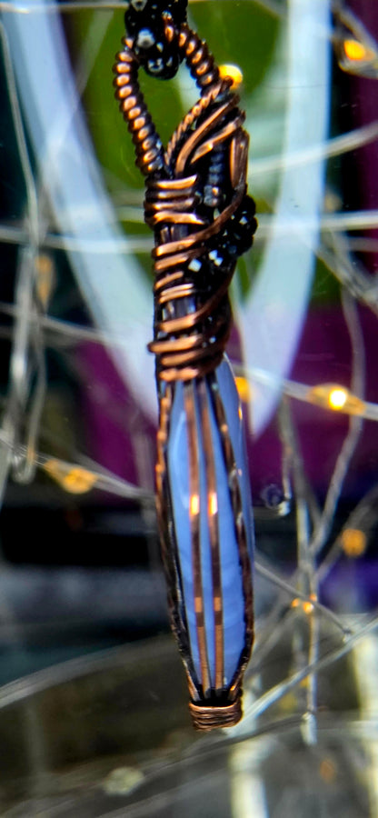 Beautiful Blue Lace – Blue Lace Agate & Black Spinel Copper Pendant