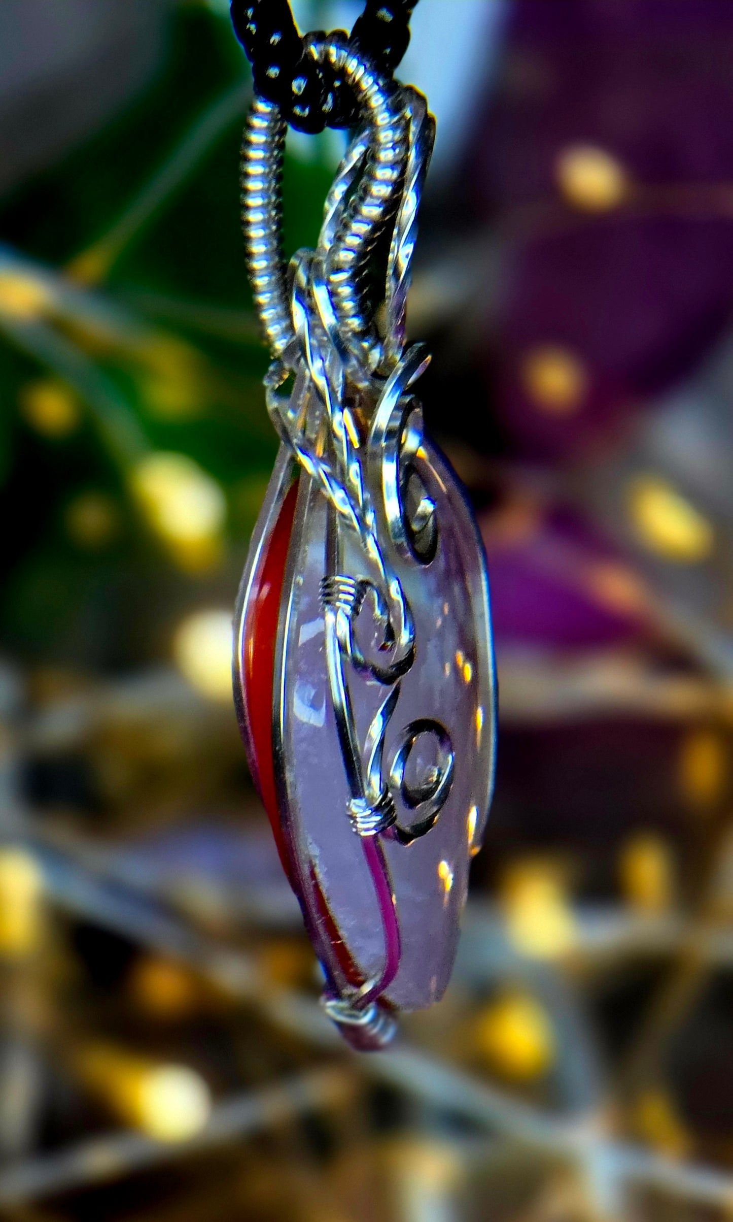 Pink Plume Agate "Sunset Garden" Pendant – Hand-Wrapped Silver Plated Copper Jewelry