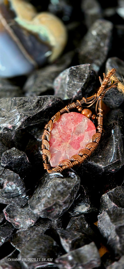 Romantic Rhodanite – Pink Rhodonite & Citrine Copper Wrapped Pendant