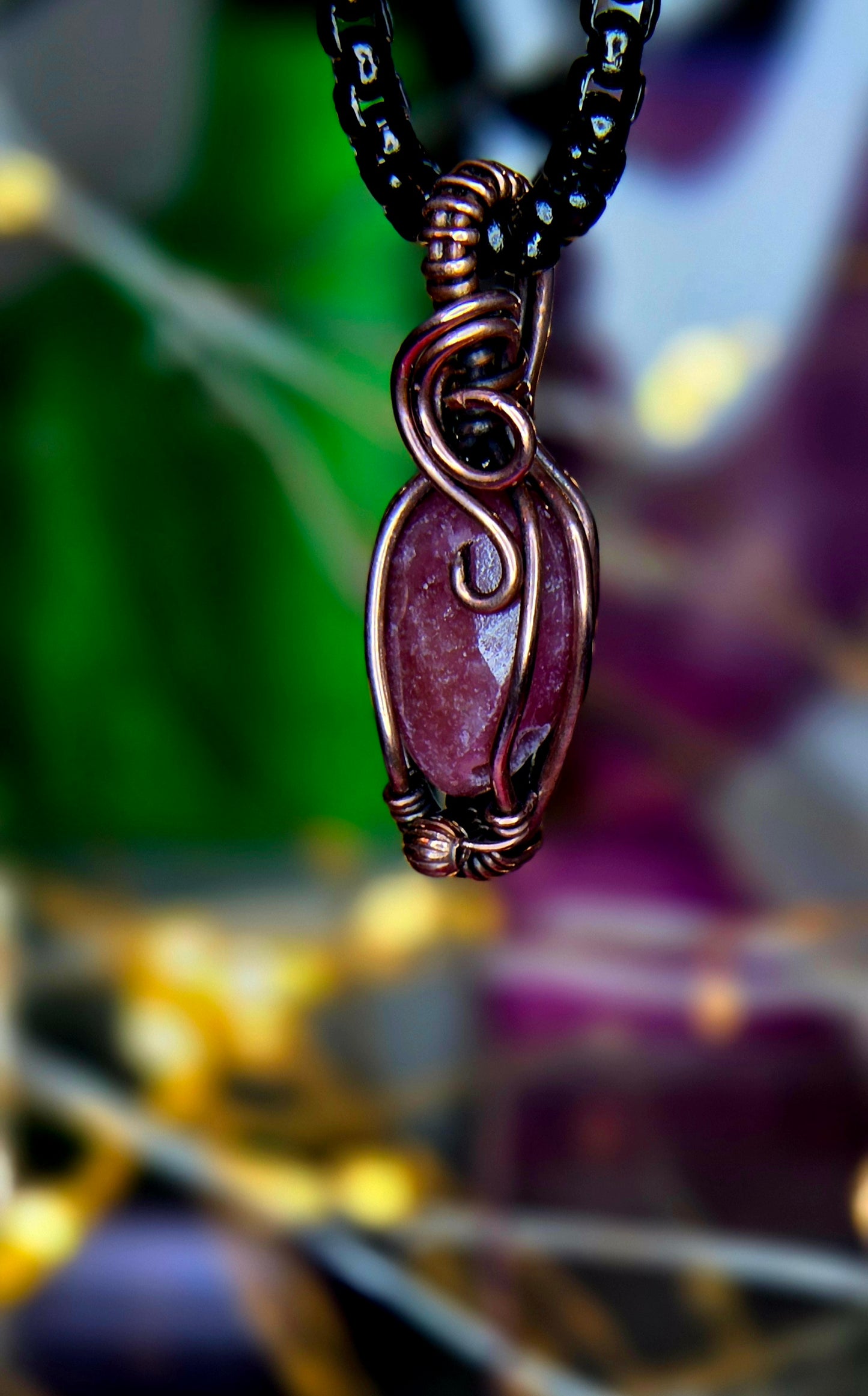 Petite Compassion Pendant – Hand-Wrapped Pink Rhodonite