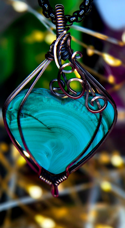 Heart of Transformation – Hand-Wrapped Malachite & Copper Pendant