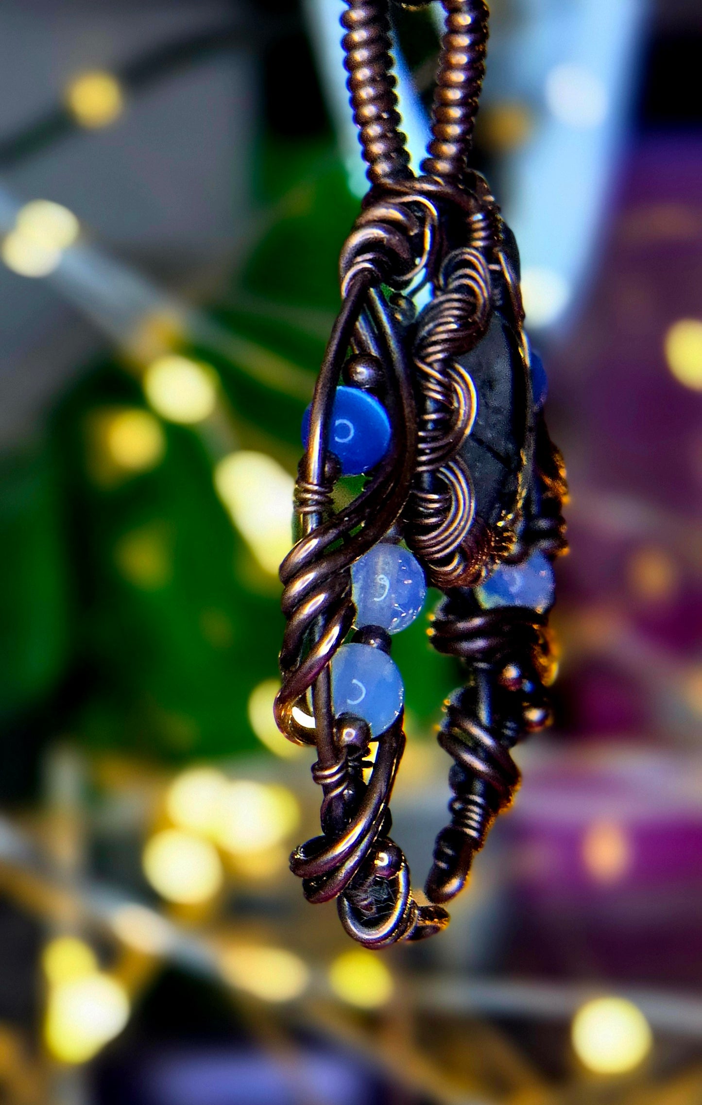 Shadow & Light Shield Pendant – Black Rutile, Spinel & Blue Cat Eye
