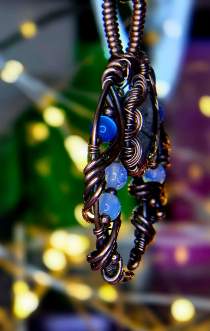 Shadow & Light Shield Pendant – Black Rutile, Spinel & Blue Cat Eye