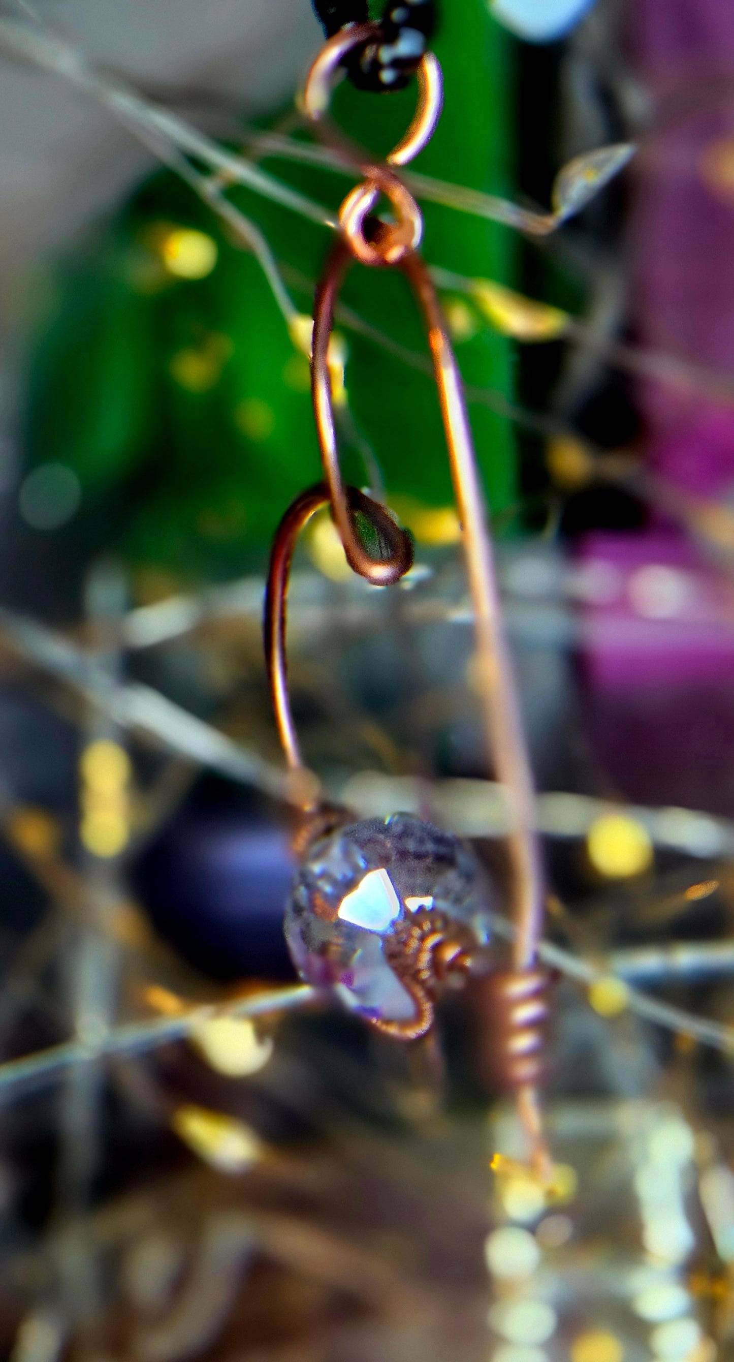 Hand-Wrapped Copper Heart Pendant with Sparkling Glass Bead