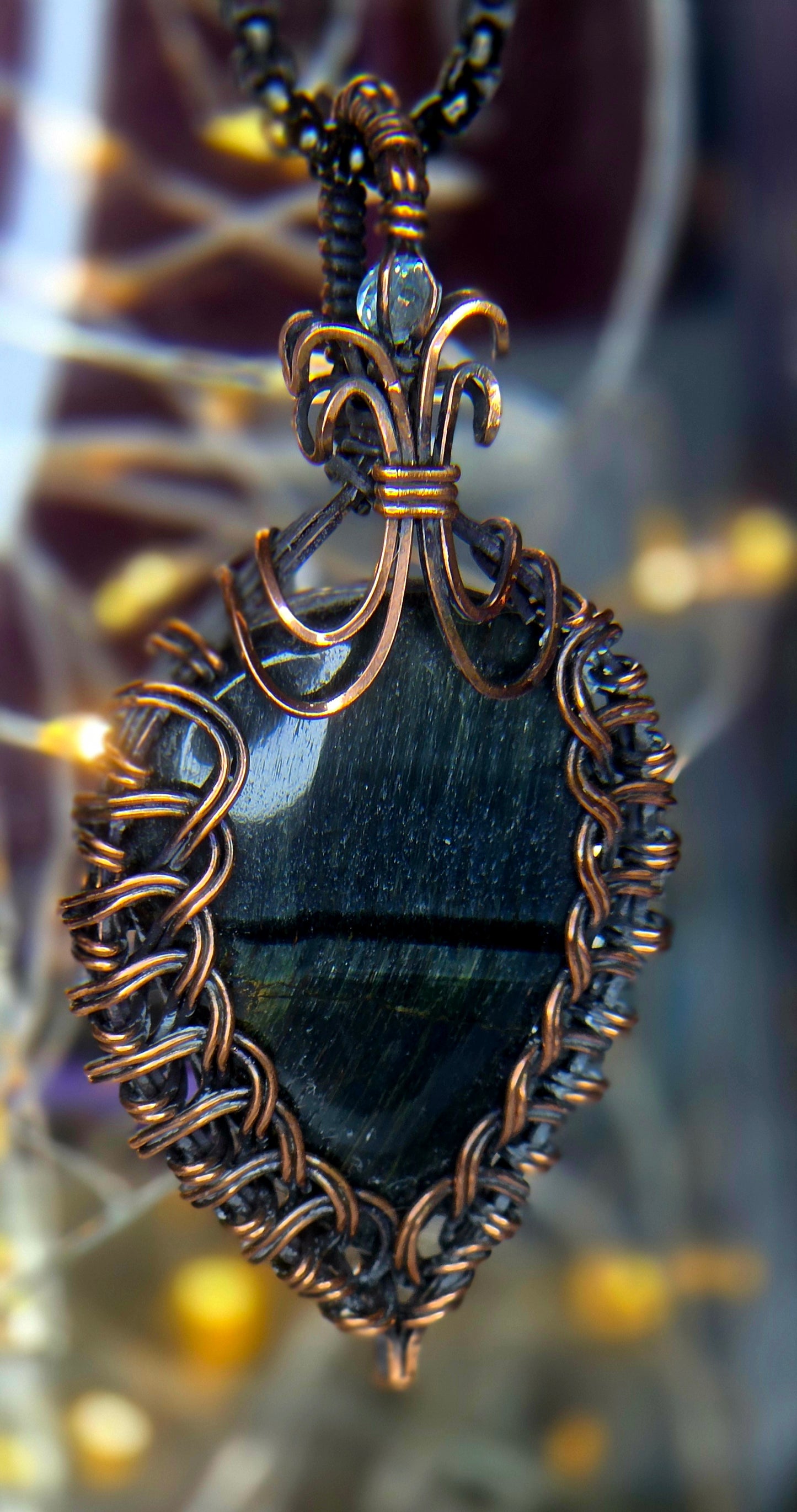 Blue Tiger's Eye – Hand-Woven Copper Art