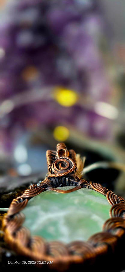 Yellow Plume Agate & Hessonite Garnet Copper Pendant