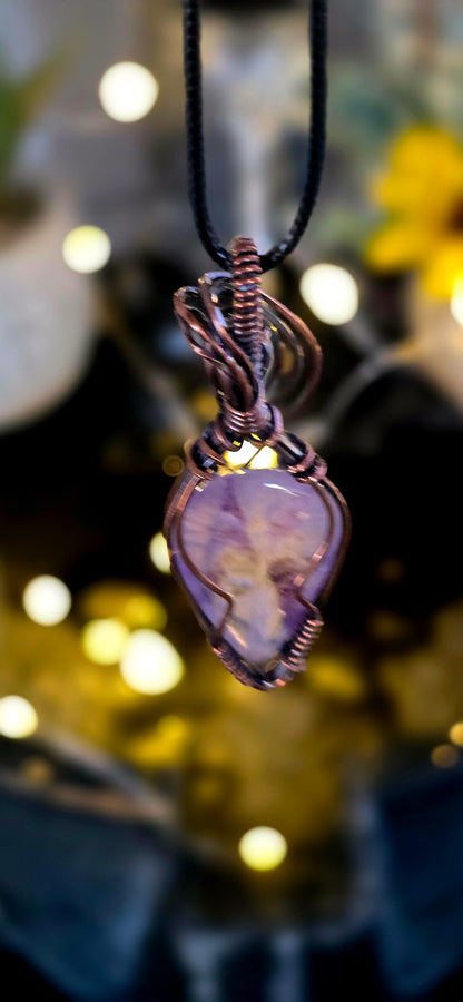 Waves Of Purple– Amethyst & Cubic Zirconia Copper Wire Pendant