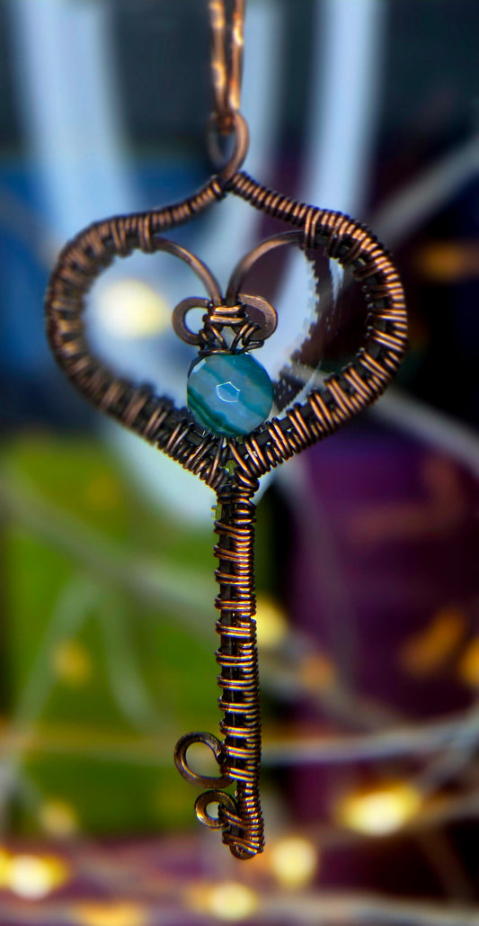 Love Key – Faceted Mystic Rainbow Agate & Copper Key Pendant