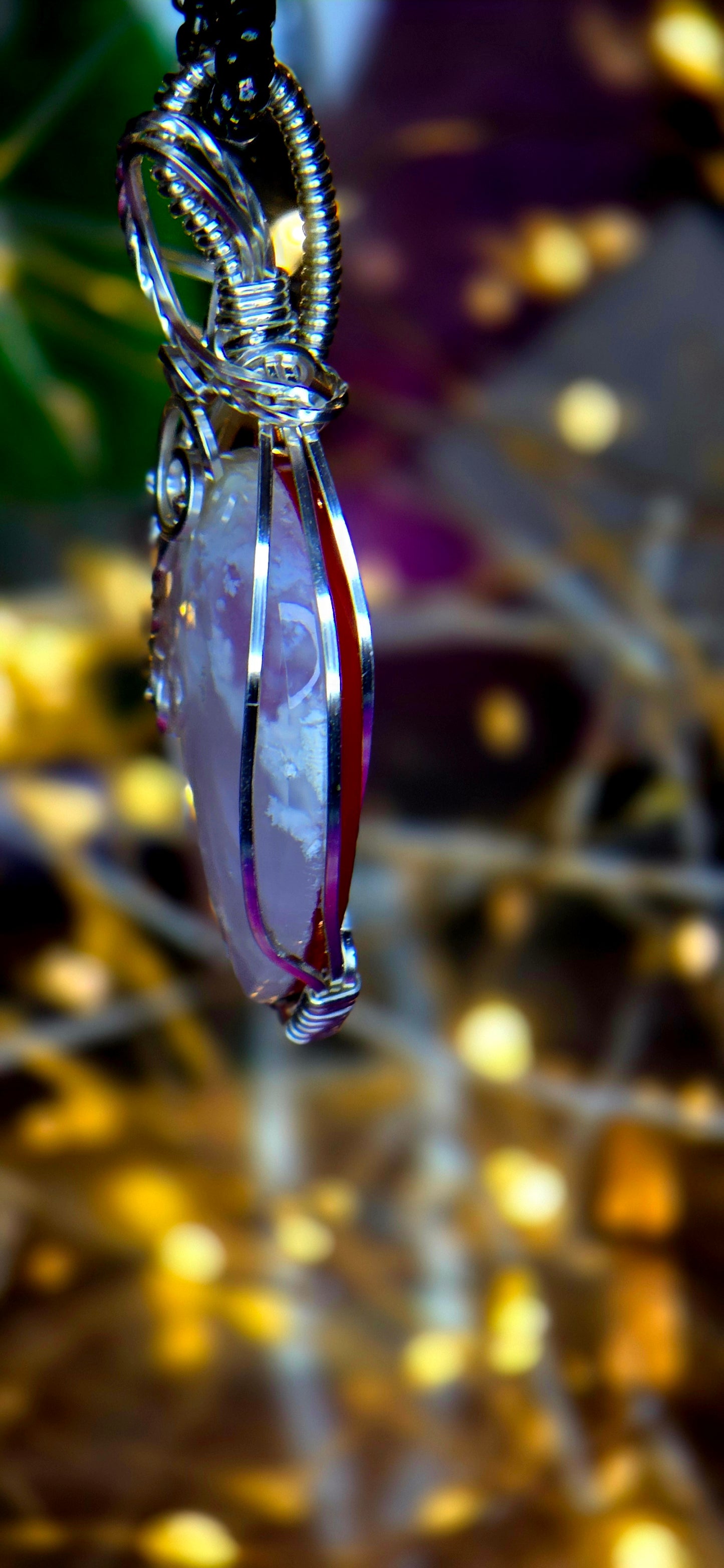 Pink Plume Agate "Sunset Garden" Pendant – Hand-Wrapped Silver Plated Copper Jewelry