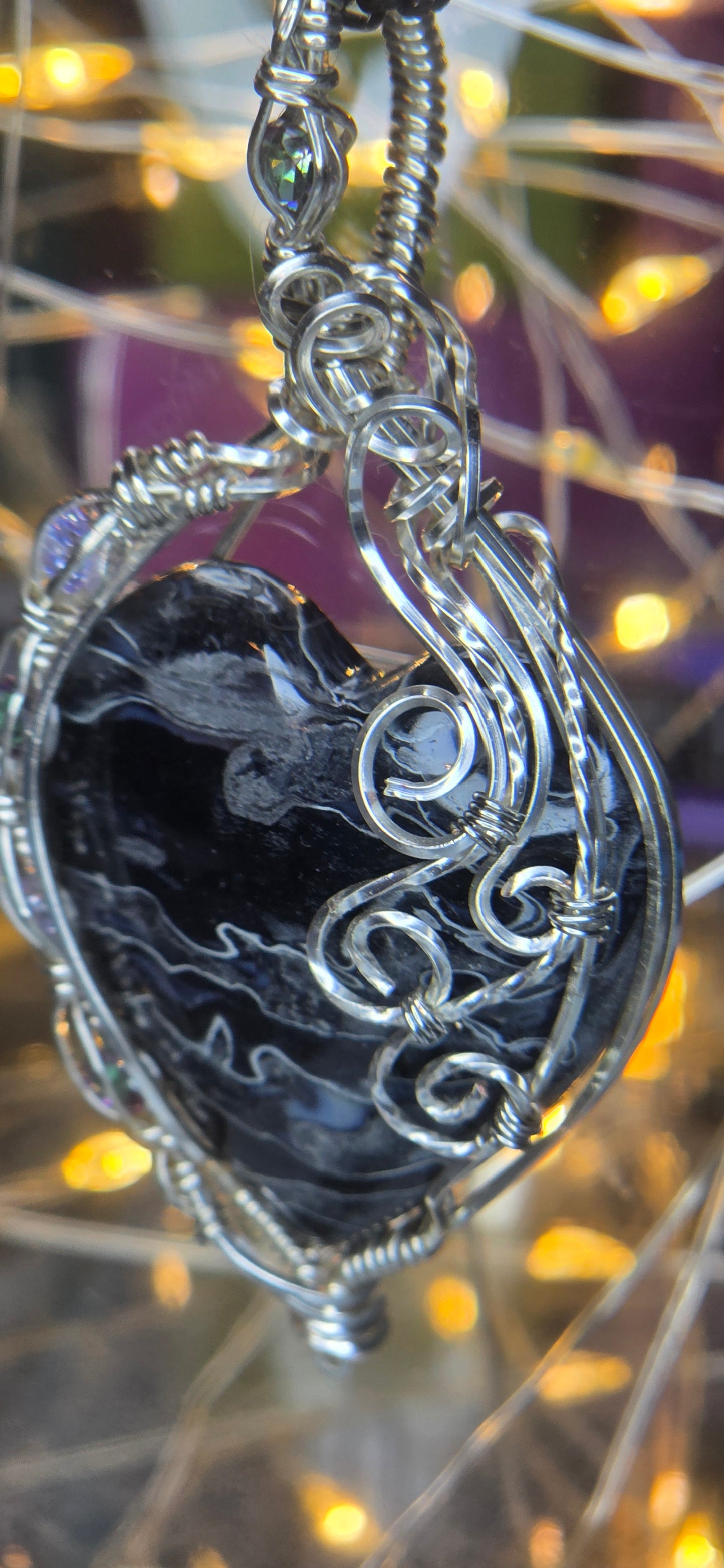 Bless Your Heart – Fossilized Palm Root & Silver Plated Copper Wire Wrapped Pendant