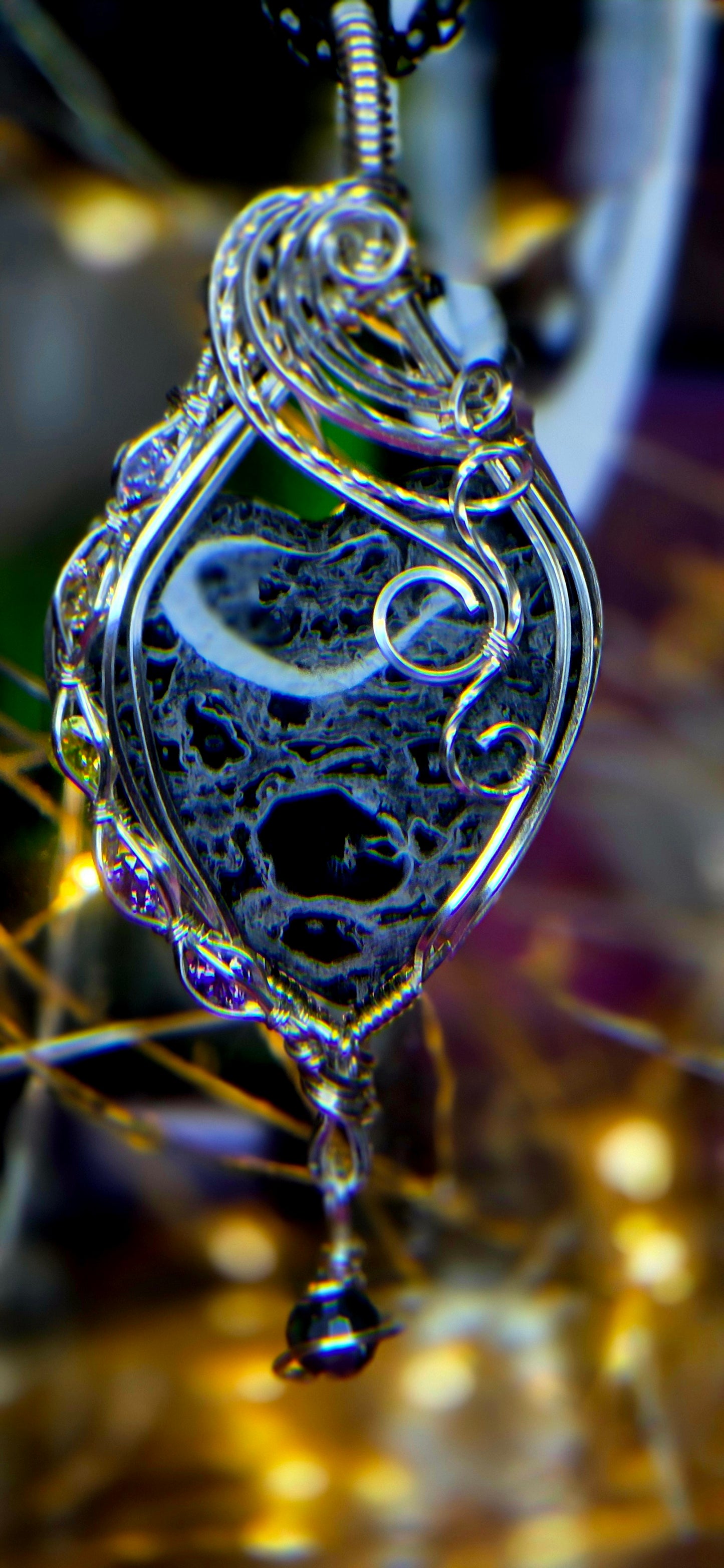 Ancient Wisdom Shield – Palm Root Fossil & Mystic Purple Agate Pendant