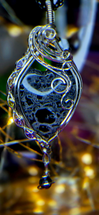 Ancient Wisdom Shield – Palm Root Fossil & Mystic Purple Agate Pendant