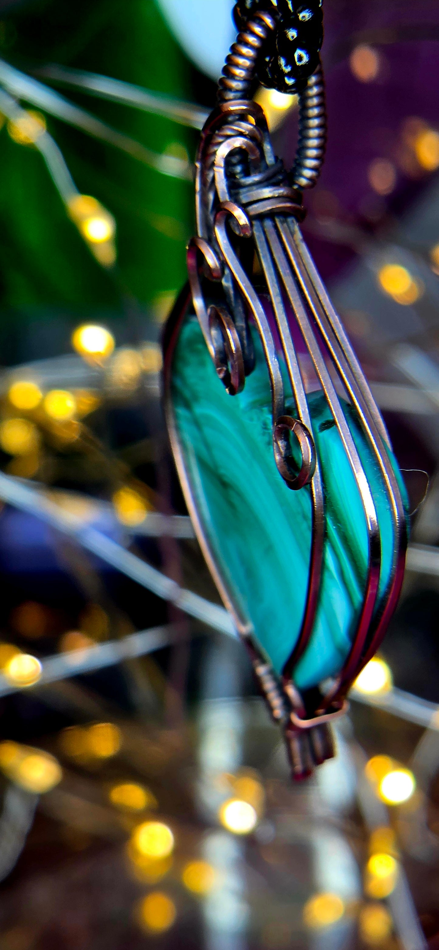 Heart of Transformation – Hand-Wrapped Malachite & Copper Pendant