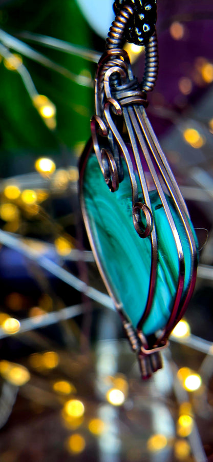 Heart of Transformation – Hand-Wrapped Malachite & Copper Pendant