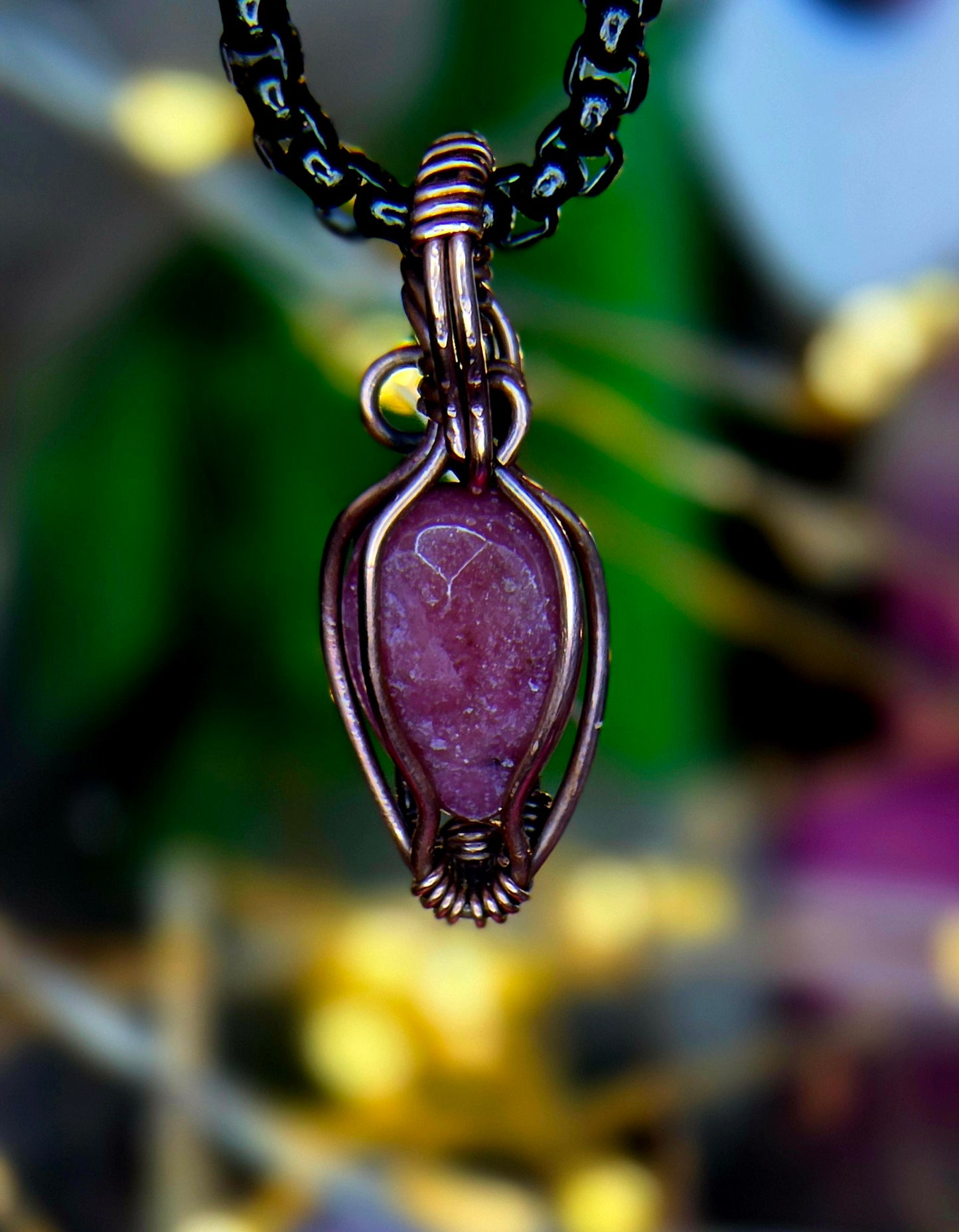 Petite Compassion Pendant – Hand-Wrapped Pink Rhodonite