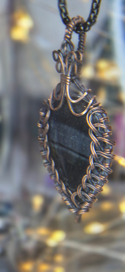 Blue Tiger's Eye – Hand-Woven Copper Art