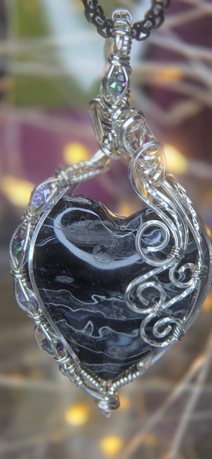 Bless Your Heart – Fossilized Palm Root & Silver Plated Copper Wire Wrapped Pendant