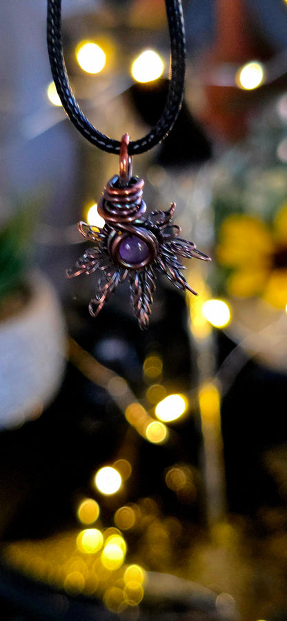 That Mary J Purple – Hand-Woven Copper & Amethyst Leaf Pendant