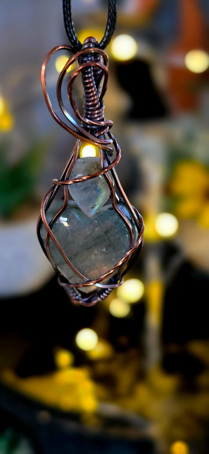 Labradorite❤️Heart & Teardrop Pendant – Hand-Wrapped Copper Jewelry