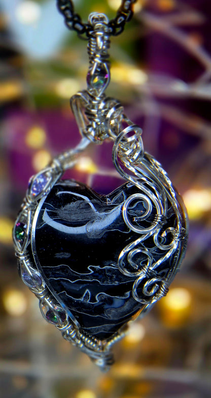 Bless Your Heart – Fossilized Palm Root & Silver Plated Copper Wire Wrapped Pendant