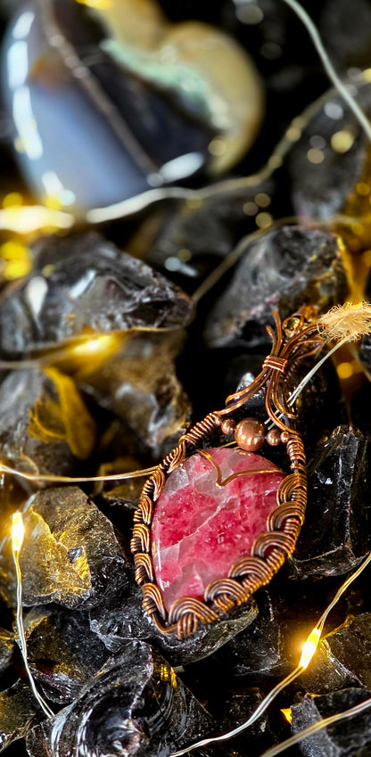 Romantic Rhodanite – Pink Rhodonite & Citrine Copper Wrapped Pendant
