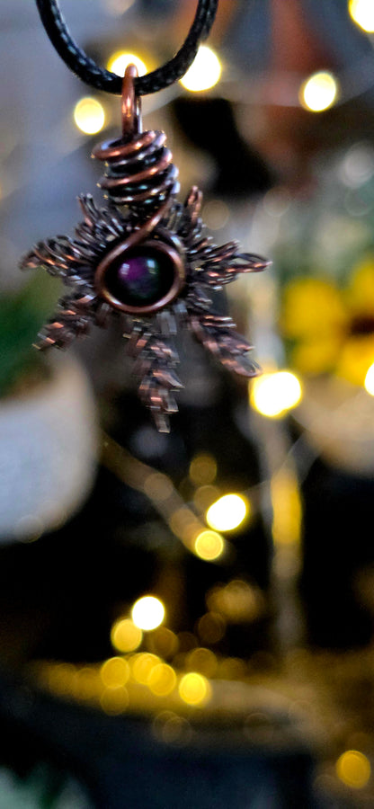 That Mary J Purple – Hand-Woven Copper & Amethyst Leaf Pendant