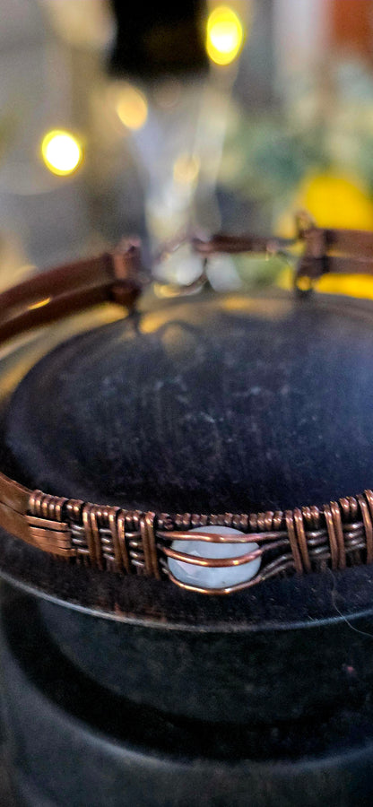 Viking Bracelet– Hand-Woven Copper with Rainbow Moonstone