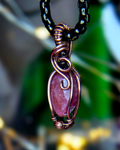 Petite Compassion Pendant – Hand-Wrapped Pink Rhodonite