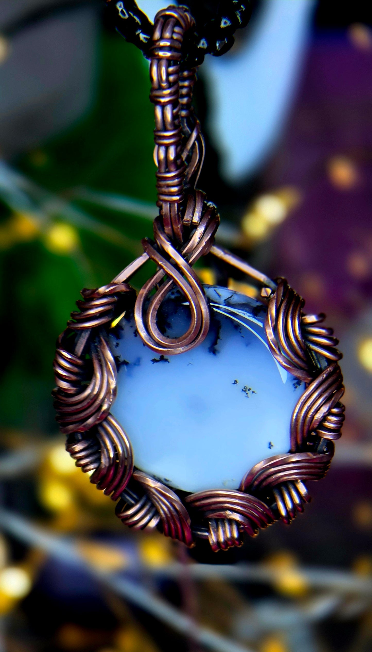 Mystic Forest Pendant – Hand-Wrapped Dendritic Opal & Rainbow Topaz