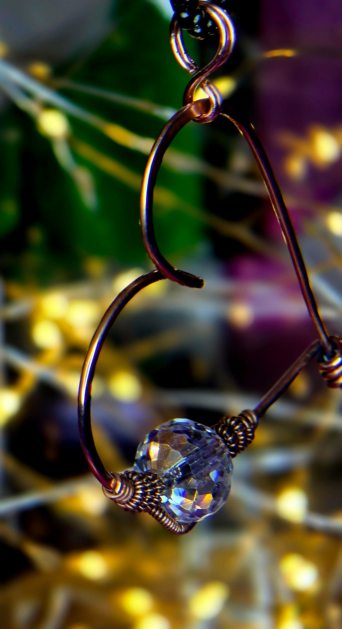 Hand-Wrapped Copper Heart Pendant with Sparkling Glass Bead