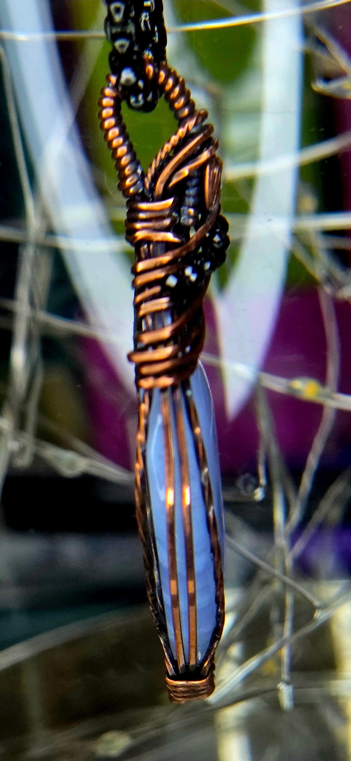 Beautiful Blue Lace – Blue Lace Agate & Black Spinel Copper Pendant
